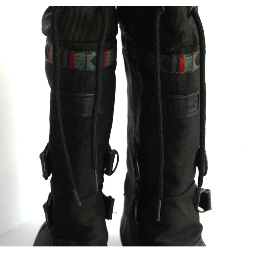 LL Bean Women's Black Canvas Pull On Mid Calf Drawstring Winter Boots Size 7 - Picture 8 of 16